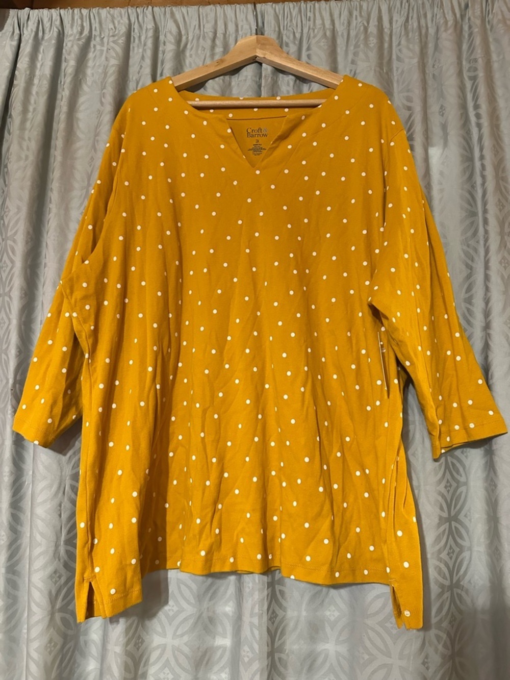 NEW Croft & Barrow Polka Dot Short Women's 3X Gold 3/4 Sleeve Cotton Casual Plus
